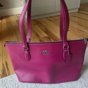 Coach Pink Leather Tote with Silver Hardware